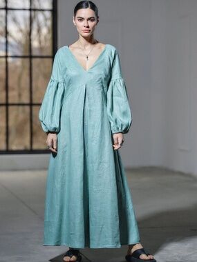 🐬SALE🐬 FollowMe Etsy 100% Linen Maxi Dress Seafoam S NWT